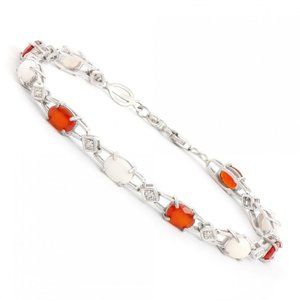 Solid Silver Rhodium Plated Vintage Sterling Diamond Opal and Agate bracelet